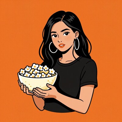 Woman holding popcorn bowl