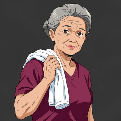 Elderly woman with towel