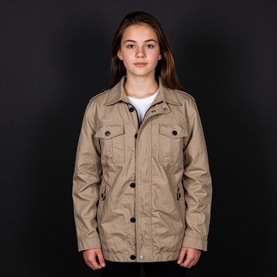Teen girl in beige jacket