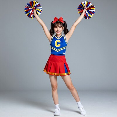 Asian cheerleader with pom poms