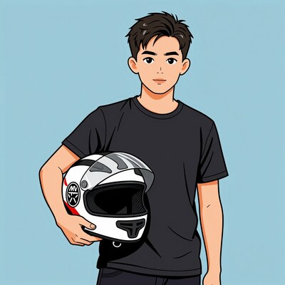 Young man with motorcycle helmet