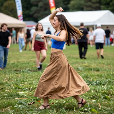 Young woman dancing at outdoor festival