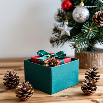 Christmas Gift Box with Pinecones