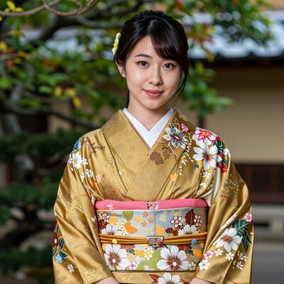 Japanese woman in golden kimono