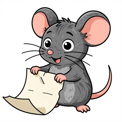 Cartoon mouse reading paper