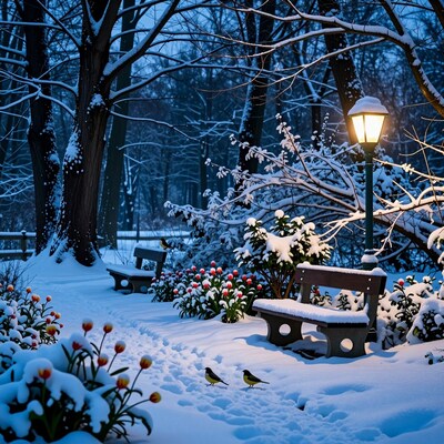 Snowy Winter Park Bench