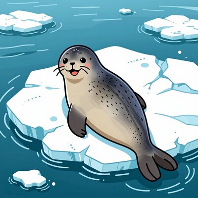 Cartoon Seal on Ice Floe