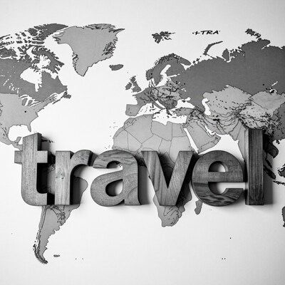 Wooden Travel Sign on World Map