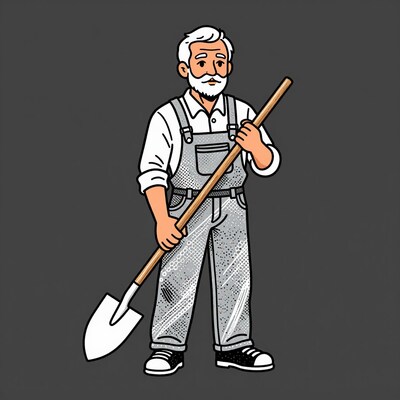 Elderly gardener with shovel