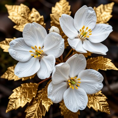 White flowers with golden leaves