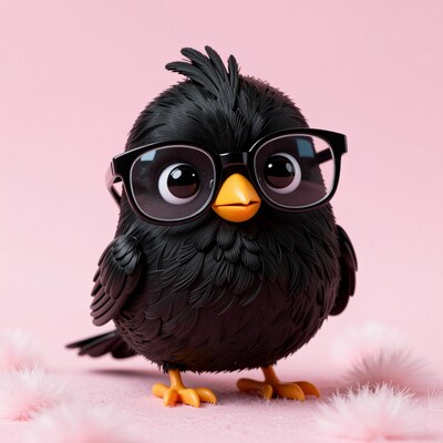Cute Black Bird with Glasses