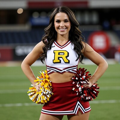 Smiling Cheerleader with Pom Poms