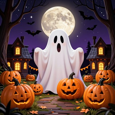Halloween Ghost with Pumpkins