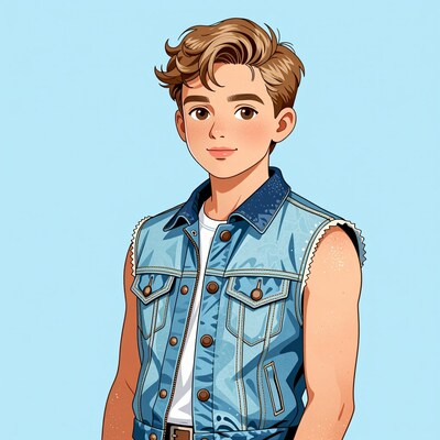 Cartoon boy in denim vest