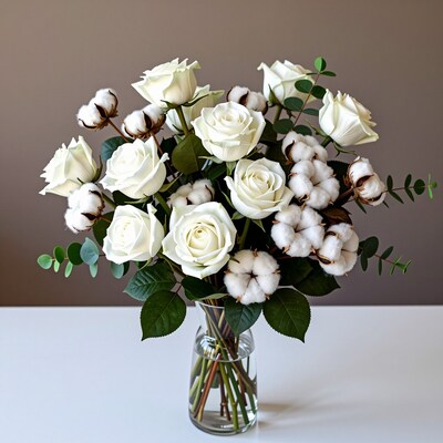 White Roses Cotton Bouquet
