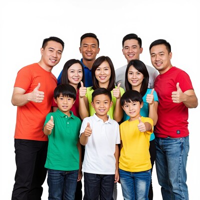 Asian family group thumbs up