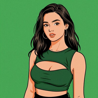 Cartoon woman in green crop top
