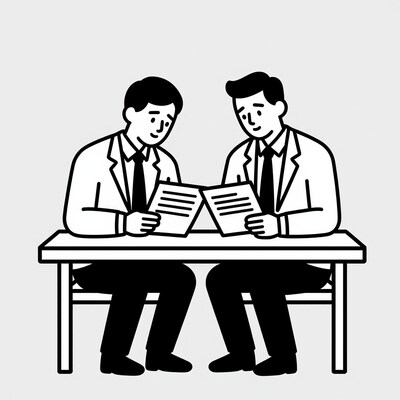 Two businessmen reviewing documents