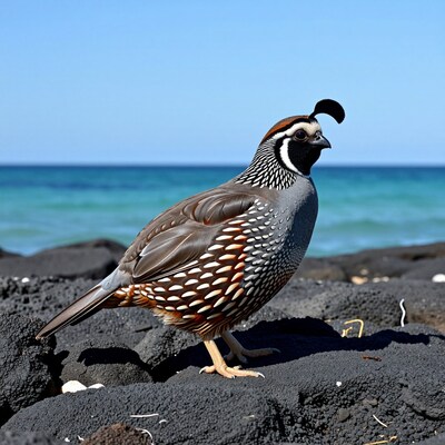 California Quail on Black Lava Rock