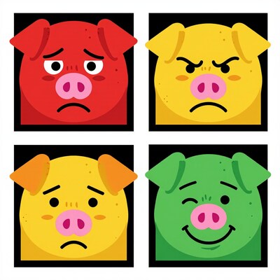 Cartoon pig faces emotions