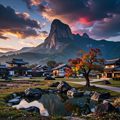 Japanese Temple Garden at Sunset