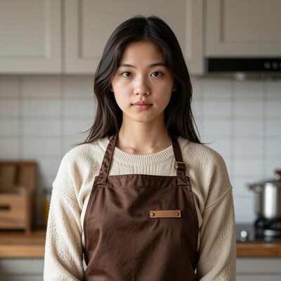 Young Asian woman in kitchen apron