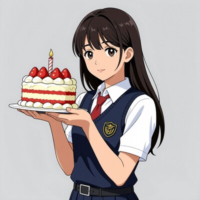 Anime girl with birthday cake