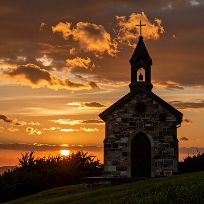 Stone Chapel at Sunset