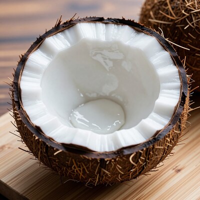Halved Coconut with Milk
