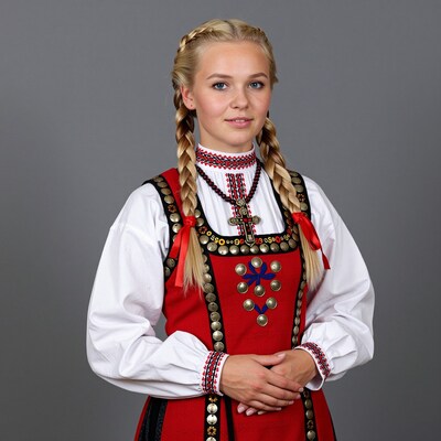 Young Blonde Woman in Norwegian Bunad