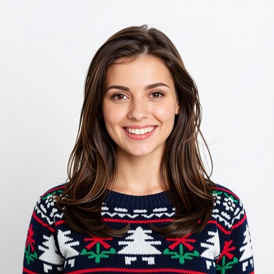 Smiling woman in Christmas sweater