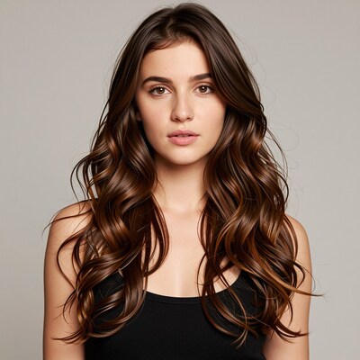 Woman with long wavy brown hair