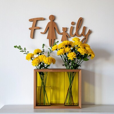 Family wooden sign with yellow flowers