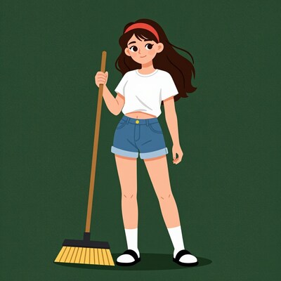 Girl with broom