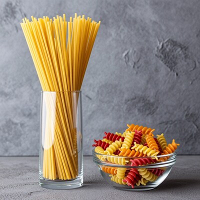 Spaghetti and tri-color rotini pasta
