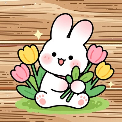 Cute Bunny with Tulips
