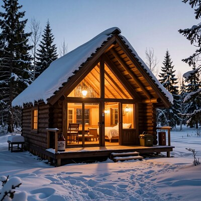 Cozy Snowy Log Cabin