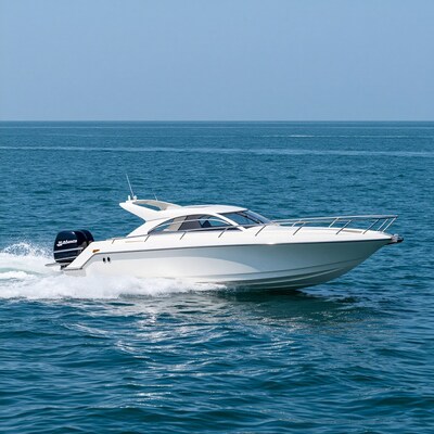 White Motor Yacht Speeding on Ocean