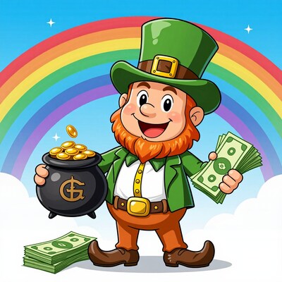 Cartoon Leprechaun with Pot of Gold