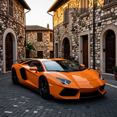 Orange Lamborghini in Italian Village