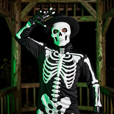 Man in glowing skeleton costume