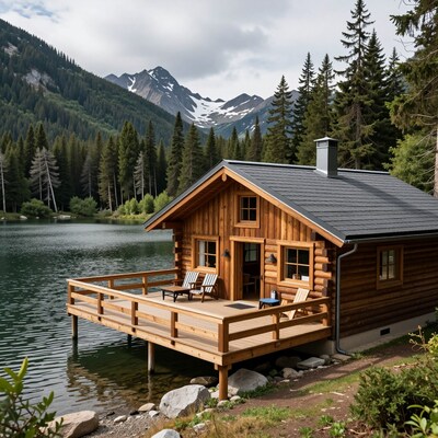 Lakeside Log Cabin Mountains