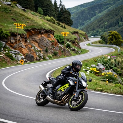 Motorcycle Rider on Mountain Road