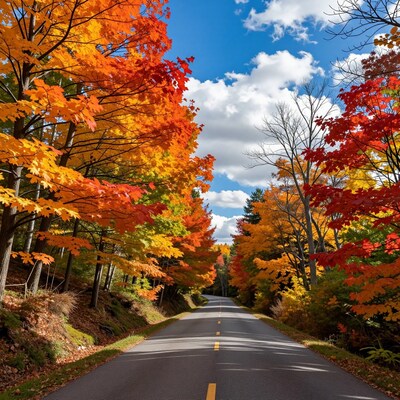 Autumn Road Through Colorful Forest