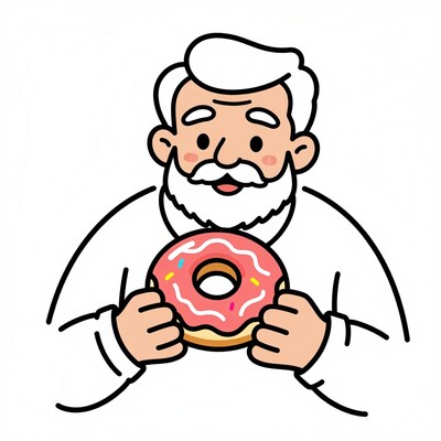 Cartoon Grandpa Holding Donut