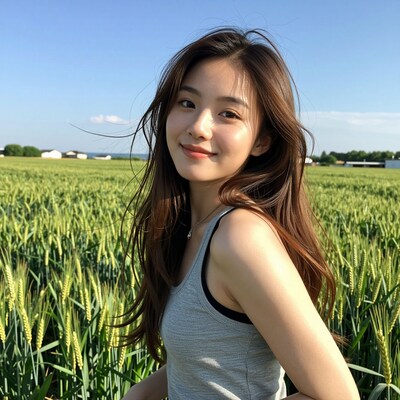 Young Asian woman in wheat field