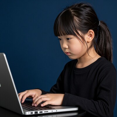 Young Asian girl using laptop