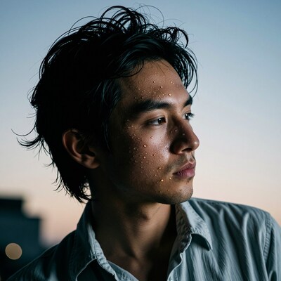 Sweaty Asian man portrait