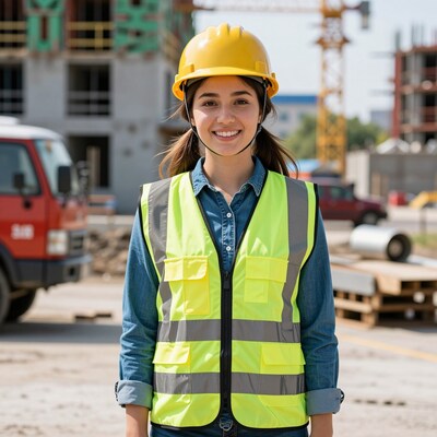 Female construction worker smiling