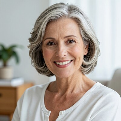 Smiling older woman with gray hair